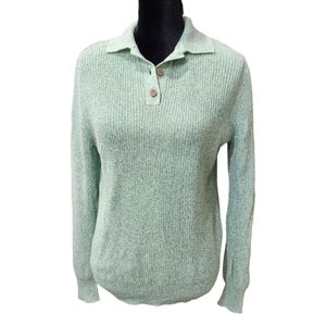 Coastal Grandmother Style Linen Cotton Knit Sweater Sage Green Long Sleeve M